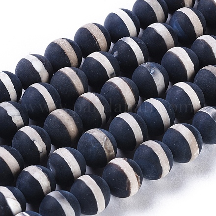 Fili di perline dzi con motivo a strisce in stile tibetano in agata naturale smerigliata TDZI-O005-01-10mm-A-1