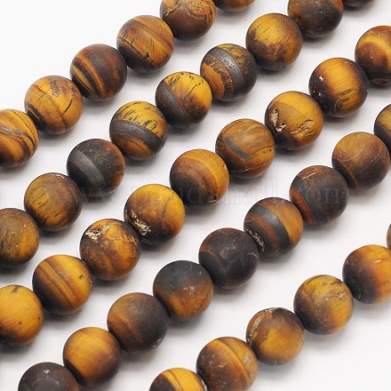 Yellow Tiger Eye Frosted Round Bead Strands G-N0166-45-10mm-1