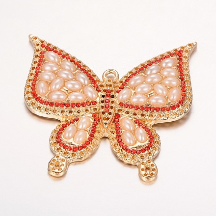 Rose Gold Plated Butterfly Alloy Rhinestone Big Pendants PALLOY-J510-01RG-1