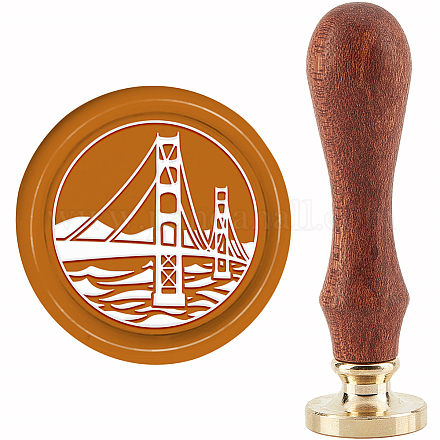 CRASPIRE Golden Gate Bridge Wax Seal Stamp US Sealing Wax Stamp 30mm/1.18inch Removable Brass Head Sealing Stamp with Wooden Handle for Invitations Cards Gift Wrap AJEW-WH0184-0687-1