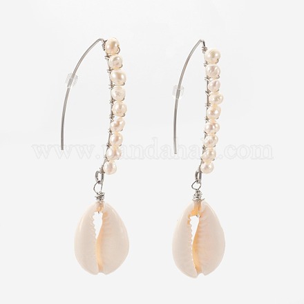 Cowrie Shell Dangle Earrings EJEW-JE02924-1