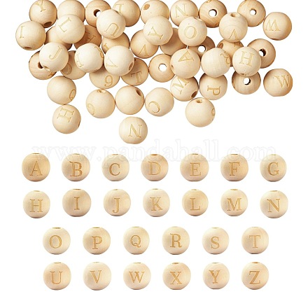 104pcs 26 perles européennes en bois naturel non fini de style WOOD-LS0001-03-1