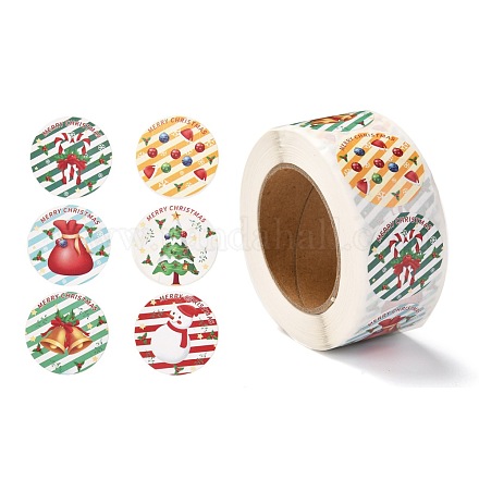 Рождественские тематические плоские круглые наклейки в рулоне DIY-B031-06-1
