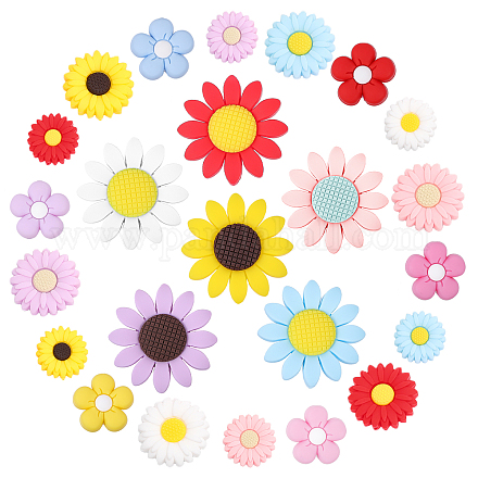 CHGCRAFT 24Styles Sunflower Silicone Beads Daisy Shape Silicone Beads Flower Silicone Focal Beads for DIY Necklaces Bracelet Keychain Making SIL-CA0003-11-1