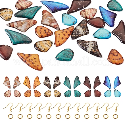 Pandahall DIY 蝶の羽のイヤリング作成キット  エポキシ樹脂ペンダントを含む  真鍮のピアスフックと丸カン  ミックスカラー  74個/箱 DIY-TA0005-14-1