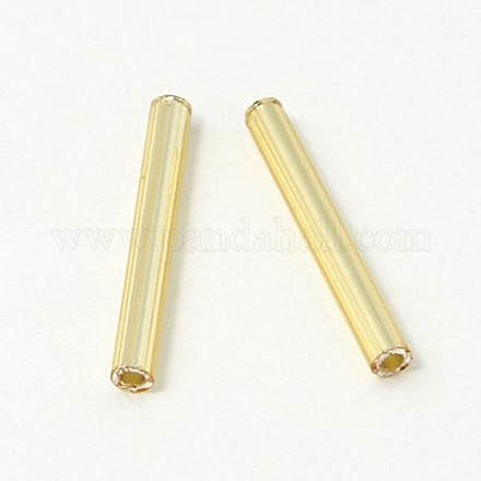 Light Yellow Silver-Lined Round Hole Glass Bugle Beads X-SEED-J002-08-1