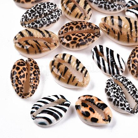 Perles de coquillage cauri naturelles imprimées SHEL-S266-18-1