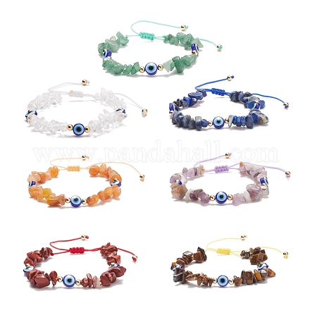 7 stücke 7 stil gemischte steinsplitter & harz geflochtene perlenarmbänder set BJEW-JB08495-1