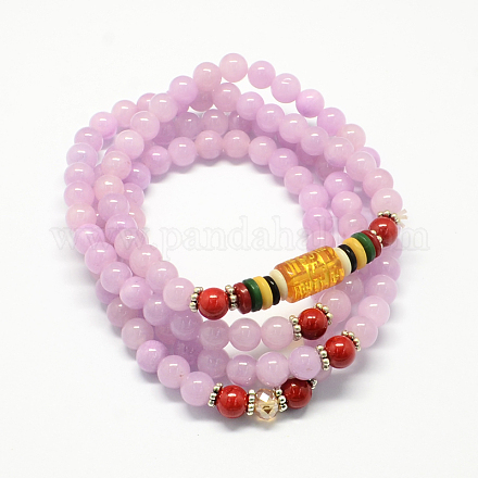 4-Loop Wrap Buddha Meditation Yellow Jade Beaded Bracelets BJEW-R039-10-1
