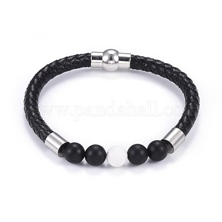 Men's Braided Leather Cord Bracelets BJEW-JB04253-02-1