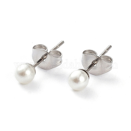 Boucles d'oreille en plastique imitation perle STAS-D0001-03-P-B-1