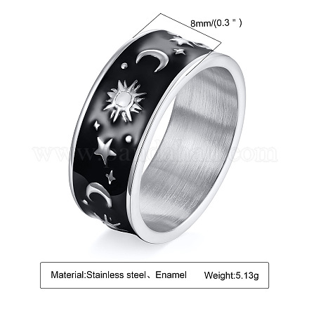 Mond- und Sternfingerring aus schwarzer Emaille MOST-PW0001-008E-01-1