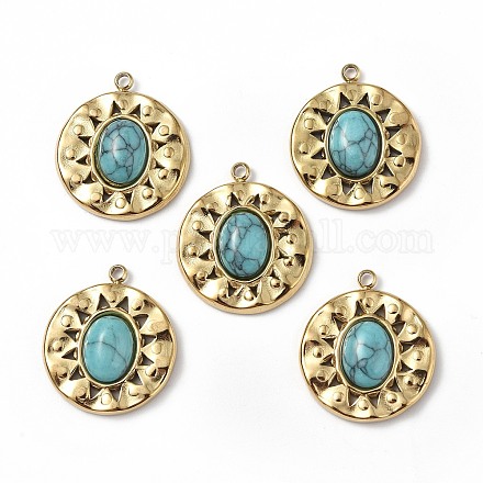 Vacuum Plating 201 Stainless Steel Natural Turquoise Pendants STAS-C064-VC875-1