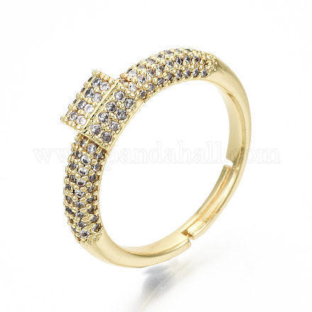 Adjustable Brass Micro Pave Clear Cubic Zirconia Finger Rings RJEW-S045-049G-NR-1