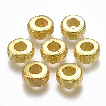 Ccbプラスチックスペーサービーズ  花付きフラットラウンド  ゴールドカラー  8x4mm  穴：3.5mm X-CCB-S160-249-1