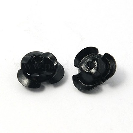 黒色アルミニウムは花バラ  小さな金属スペーサビーズ  10x6.5mm  穴：1mm X-AF10mm011Y-1