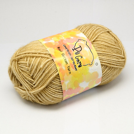 手編みの糸  ウールコットン糸  綿やウール  ライトカーキ  2mm  約50グラム/ロール  10のロール/袋 YCOR-R012-002-1