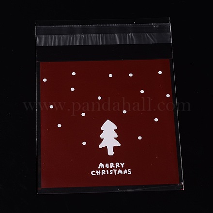 レクタングルクリスマスモチーフセロハンのOPP袋  木柄付き  暗赤色  13x9.9cm  一方的な厚さ：0.035mm  インナー対策：9.9x9.9のCM  約95~100個/袋 OPC-L001-35A-1