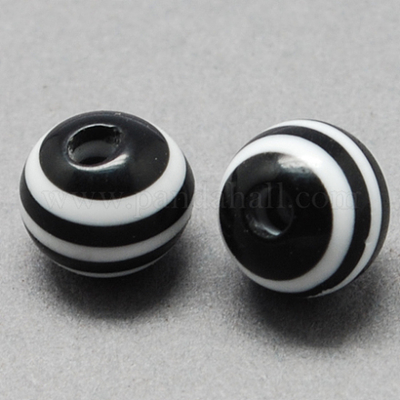 Perles rondes rayées en résine X-RESI-R158-16mm-11-1