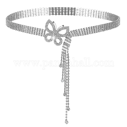 鉄ガラスラインストーンカップチェーンベルト真鍮バタフライバックル  シャツドレスの装飾用キラキラウエストベルト  グレー  44-1/8インチ（112cm） AJEW-WH0505-81-1