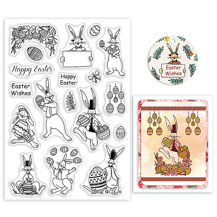 GLOBLELAND Eater Bunny Clear Stamps Easter Egg Silicone Stamps Easter Wishes Rubber Transparent Seal Stamps for Card Making DIY Scrapbooking Photo Album Decoration DIY-WH0167-57-0127-1