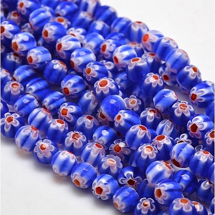 Faceted Millefiori Glass Round Beads Strands LK-P006-05-1