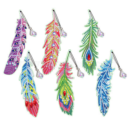 SUNNYCLUE 1 Box 6 Style Diamond Art Bookmark Kit Rhinestone Diamond Art Bookmarks Feathers Diamond Art Painting DIY Beaded Bookmarks for Adults Crafts Lovers Beginners Handmade Gifts Accessories DIY-WH0366-56-1