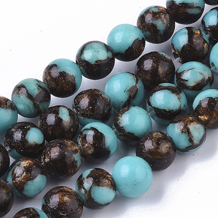 Brins de perles synthétiques turquoise et bronzite assemblés G-S366-025B-1
