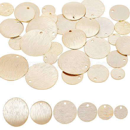 HOBBIESAY 36Pcs 6 Sizes Textured Blank Stamping Tags Real 24K Gold Plated Brass Pendants Flat Smooth Round Charms Metal Disc Charms for Necklaces Bracelets Earrings Making KK-HY0001-30-1