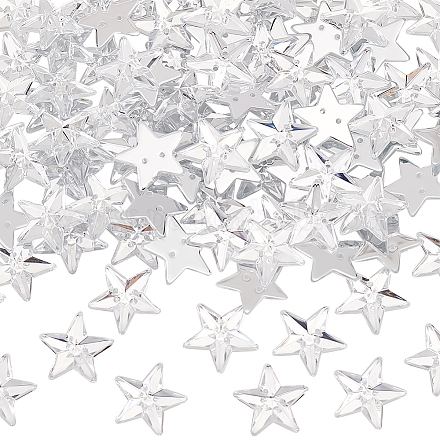 Olycraft 100 pièce de strass à coudre en forme d'étoile de 14x13 mm en acrylique transparent avec 2 trous de strass acryliques à facettes avec dos plat plaqué étoiles pour vêtements GACR-OC0001-02-1
