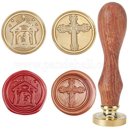 Craspire 2 pièces 2 styles têtes de timbre de sceau de cire en laiton doré AJEW-CP0005-99-1