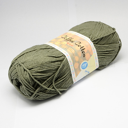 柔らかい手編み糸  コットンで  パン繊維とCOFFエキス  ダークオリーブグリーン  2.5mm  約100グラム/ロール  5のロール/袋 YCOR-R011-25-1
