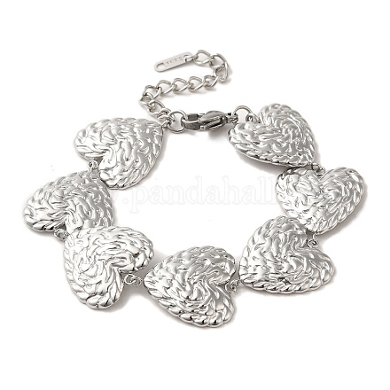 304 Stainless Steel Textured Heart Link Chain Bracelets BJEW-Q773-09P-1