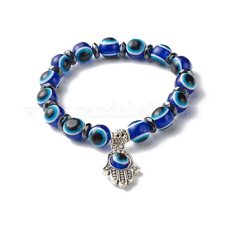 Bracelet extensible en perles de résine mauvais œil pour fille femme X-BJEW-JB06762-01-1