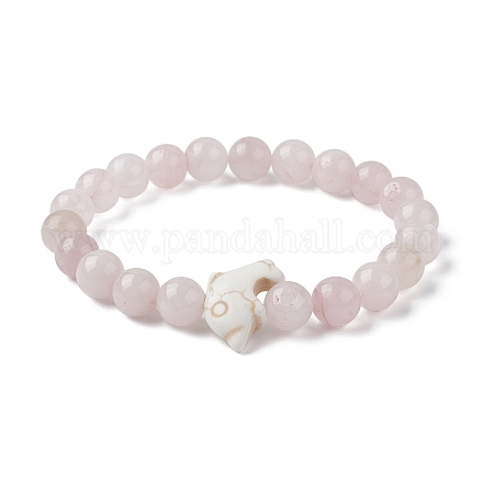 Bracelets extensibles en perles de quartz rose naturel et de dauphin turquoise synthétique BJEW-JB09830-02-1