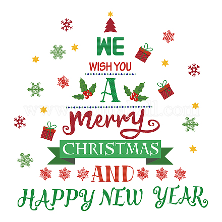 クリスマスのための塩ビウォールステッカー  家の居間の寝室の装飾のため  クリスマスツリー  メリークリスマスをお祈りします  カラフル  310x885mm DIY-WH0228-035-1
