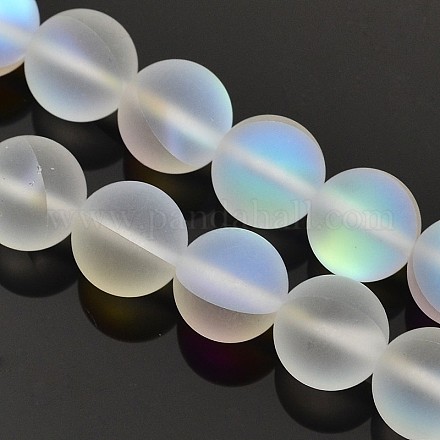 Dyed Frosted Round Synthetic Moonstone Beads Strands G-E302-104-10mm-06-1