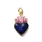 Brass Enamel Pendants, Heart, Rack Plating, Long-Lasting Plated, Cadmium Free & Lead Free, Real 18K Gold Plated, with Jump Ring, Dark Blue, 19x11x3mm, Hole: 3.2mm