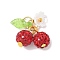 Handmade Polymer Clay Rhinestone Cherry Pendants, with Iron Flat Head Pins & Brass Ball Head Pins & Transparent Acrylic Charms & Resin Imitation Pearl Bead Caps & 304 Stainless Steel Jump Rings, Red, 18mm, Hole: 4.5mm
