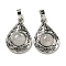 Natural Quartz Crystal Rock Crystal Pendants, Rack Plating Brass Hollow Teardrop Charms, Cadmium Free & Lead Free, Platinum, 29.5x19.5x7.5mm, Hole: 7.5x5mm