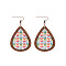 Wood Dangle Earrings, Red Copper, Teardrop with Pattern, Red Copper, Colorful, 80x36mm