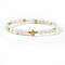 Brass & Shell Round Beads Stretch Bracelets for Women, Cross, Golden, Inner Diameter: 6-7/8 inch(17.5cm)