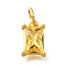 925 Sterling Silver Pave Clear Cubic Zirconia Charms, Rectangle, with Jump Ring, Golden, Gold, 9.5x6.5x4mm