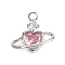 Brass Charms, with Cubic Zirconia, Heart, Real Platinum Plated, 11x12.5x5mm, Hole: 1.4mm