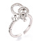 Knot Brass Micro Pave Cubic Zirconia Cup Peg Ring Settings, Adjustable Ring Settings for Half Drilled Beads, Platinum, 17x15mm, Adjustable, Pin: 0.6mm