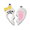 304 Stainless Steel Enamel Split Pendants, Left and Right, Couples Charms, Heart with Footprint & Bowknot Charm, Stainless Steel Color, 21~24x10~11x2mm, Hole: 1.6mm, 2pcs/set