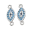 Brass Micro Pave Cubic Zirconia Connector Charms, Evil Eye, Platinum, 13x5x2mm, Hole: 1mm