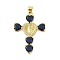 Rack Plating Brass Micro Pave Cubic Zirconia Heart Shape Virgin Mary Cross Pendant, Cadmium Free & Lead Free, Long-Lasting Plated, Real 18K Gold Plated, Medium Blue, 39x28x6mm, Hole: 4x3mm