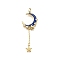 Brass Micro Pave Cubic Zirconia Pendants, with Enamel, Moon with Star, Rack Plating, Long-Lasting Plated, Lead Free & Cadmium Free, Real 18K Gold Plated, with Jump Ring, Royal Blue, 45.5x15.5x2.5mm, Hole: 3.2mm
