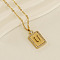 304 Stainless Steel Micro Pave Clear Cubic Zirconia Rectangle with Hollow Letter Pendant Necklaces, Real 18K Gold Plated, Letter U, 17.72 inch(45cm)